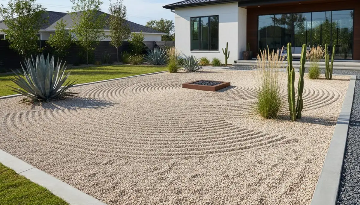 Modern pea gravel landscape design with clean lines in Myrtle Beach SC by Chop Chop Landscaping