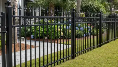 Ornamental black metal fence installation by Chop Chop Landscaping in Myrtle Beach, SC