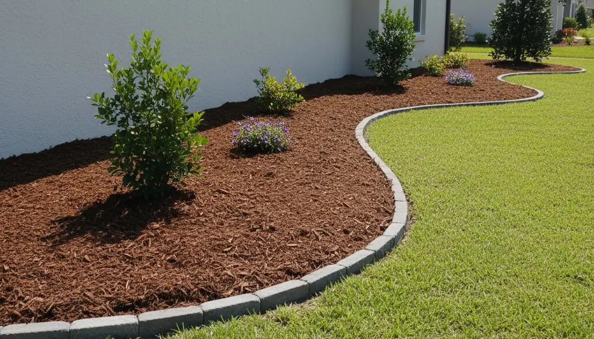 Professional landscape bed edging with fresh mulch in Myrtle Beach, SC by Chop Chop Landscaping