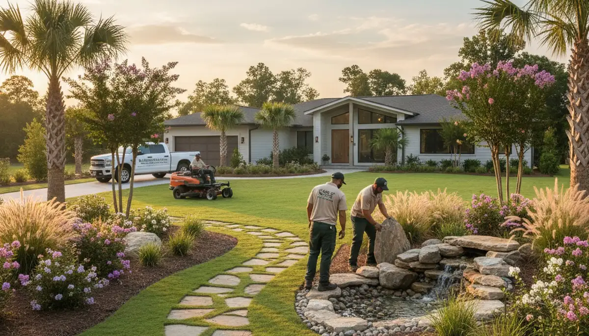 Myrtle Beach, SC landscaping crew providing professional lawn care service for local homes and businesses
