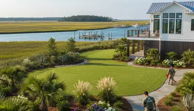 Myrtle Beach, SC landscaping service maintaining a healthy, green lawn for a local home