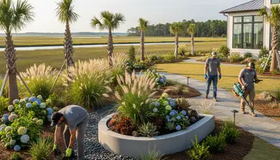 Landscaping crew providing lawn care service in Myrtle Beach, SC