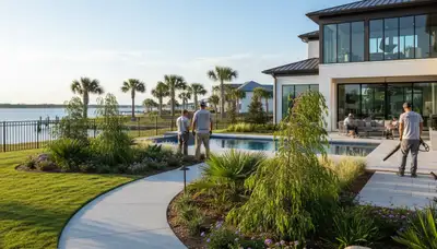 Myrtle Beach, SC landscaping crew providing professional lawn care for a residential property