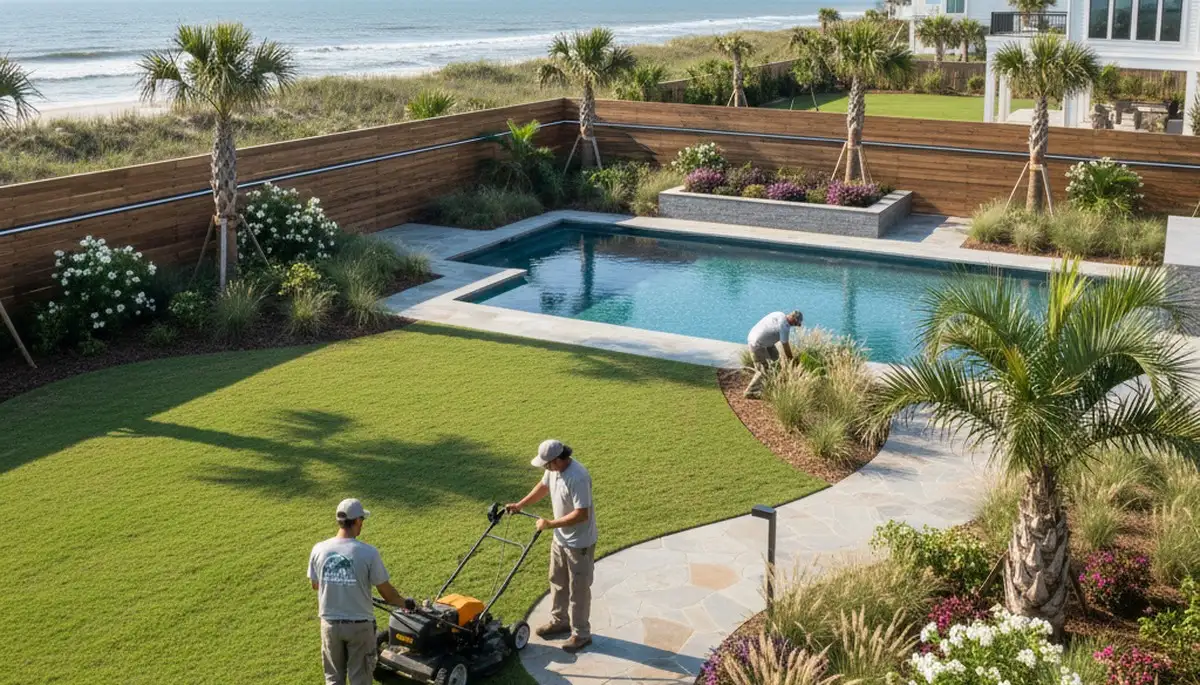 Myrtle Beach, SC landscaping crew providing professional lawn care and yard maintenance services