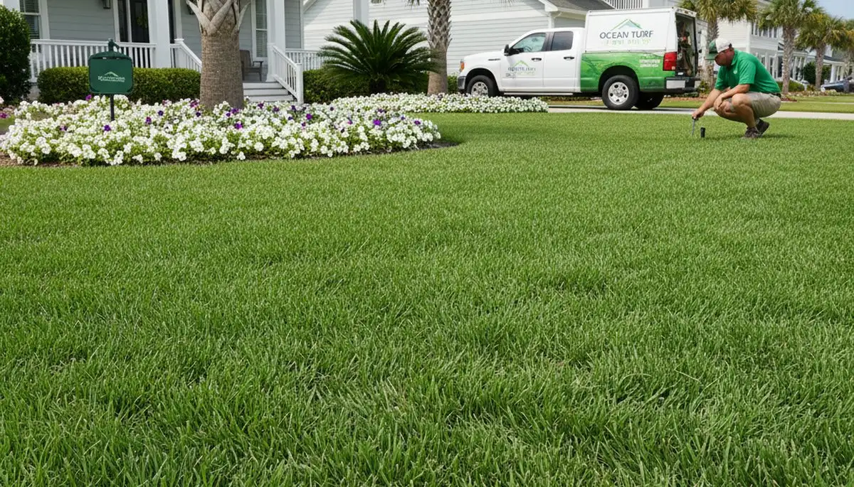 Lush green lawn showing professional landscaping and lawn care results in Myrtle Beach, SC