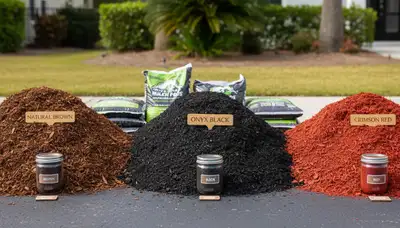 Brown, black, and red mulch color options for Myrtle Beach SC landscaping by Chop Chop Landscaping