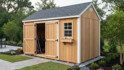 New backyard shed installation with solid foundation by Chop Chop Landscaping in Myrtle Beach SC