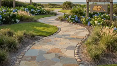 Stone paver pathway design by Chop Chop Landscaping in Myrtle Beach, SC showcasing professional installation